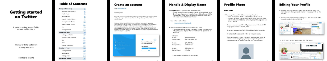 Collage of 6 pages in Getting Started on Twitter Guide